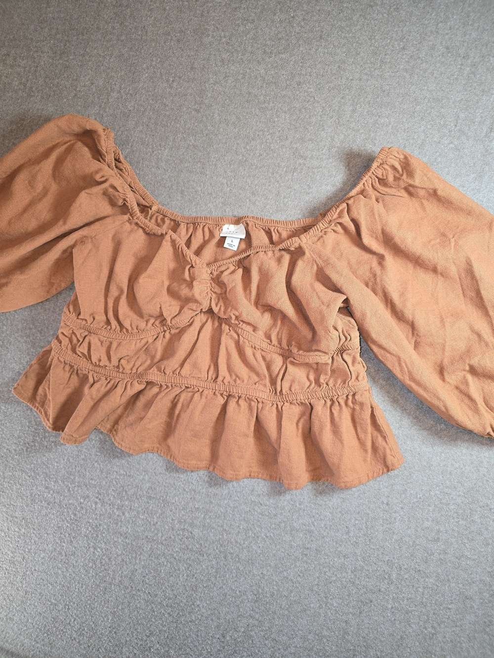 a new day Rust Off-Shoulder Smocked Peasant Blouse Womens Large